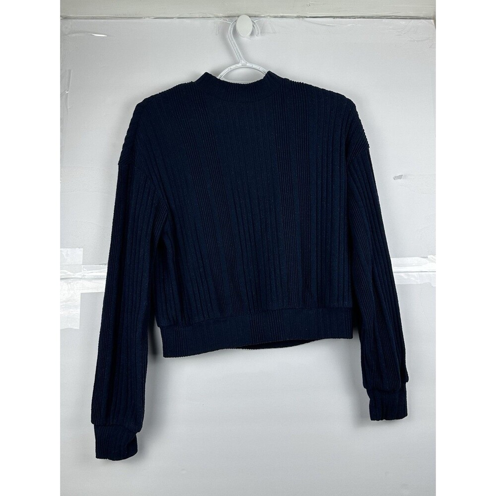 SHEIN Women’s Navy Blue Ribbed Mock Neck Cropped Sweater Long Sleeve Sz S/M